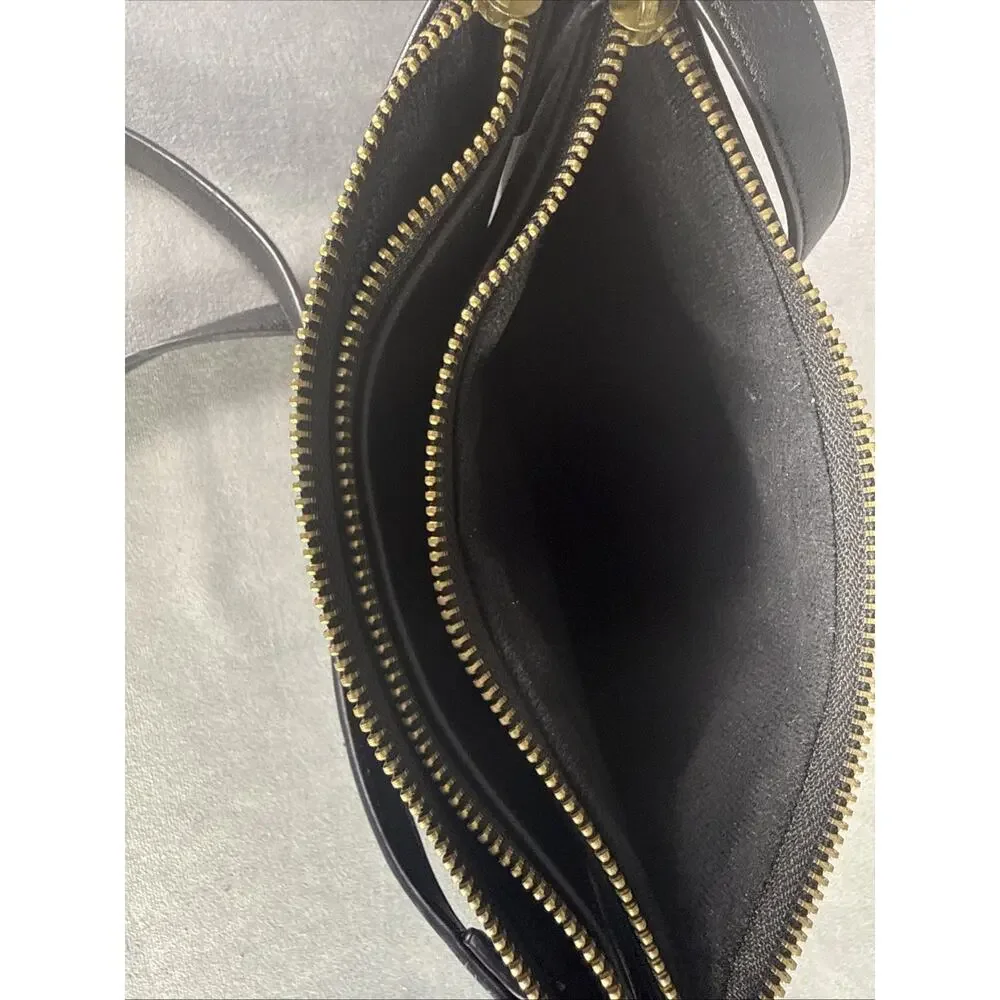 ANTHROPOLOGIE Vegan Black Leather Double Crossbody Bag